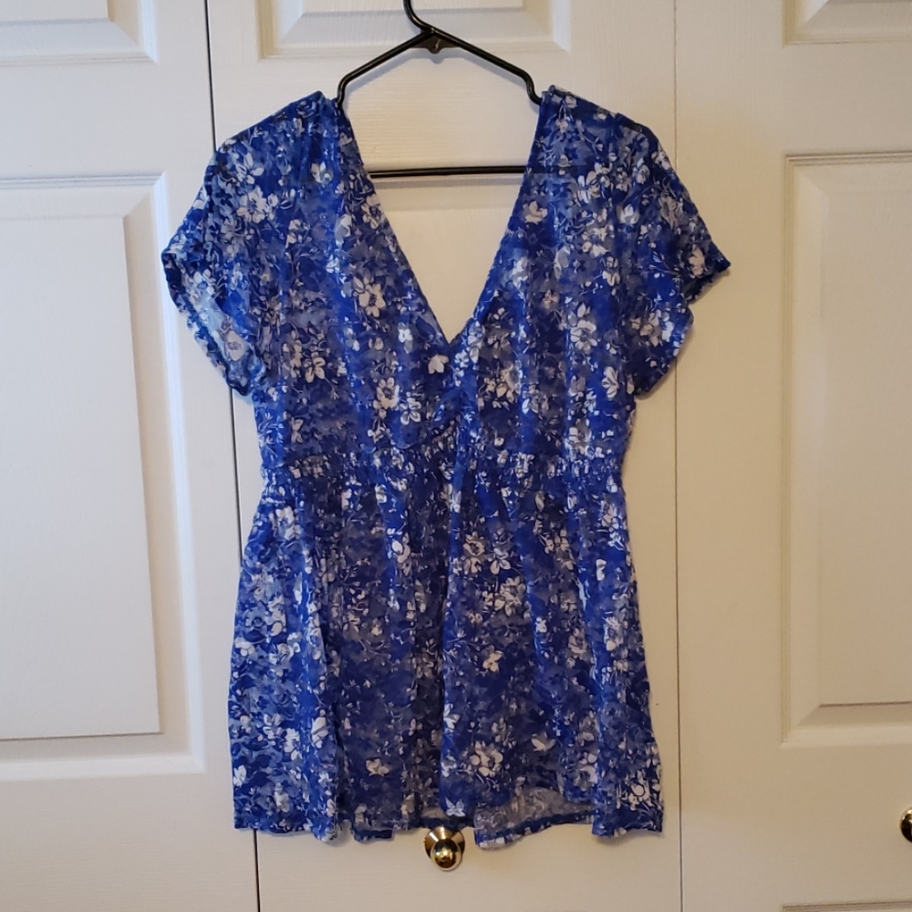 Torrid size 2 cobalt blue and white see thru top